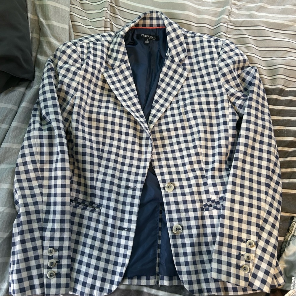 Chadwicks Navy and White Checkered Blazer